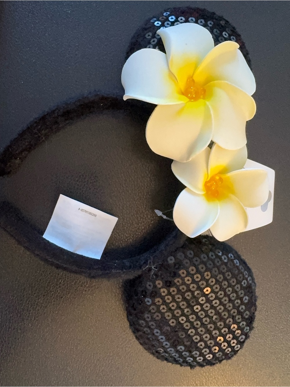NWT Disney Aulani Plumeria Minnie Mouse Ears Black Sequin Headband